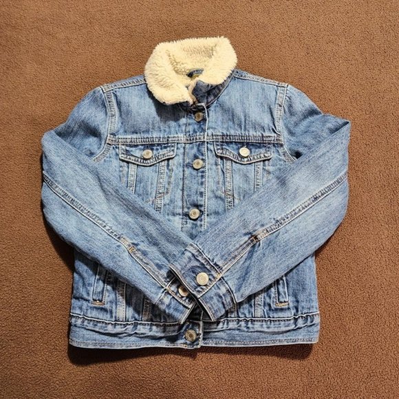 Gap Denim Girl's Blue Trucker Sherpa Jacket Size Medium - Picture 1 of 10